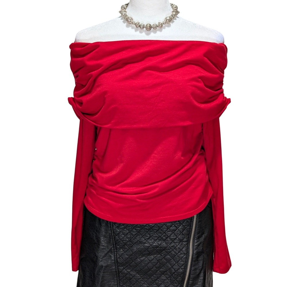 Reformation NWT 'Florentina' Red Off Shoulder Long Sleeve Top Size Medium